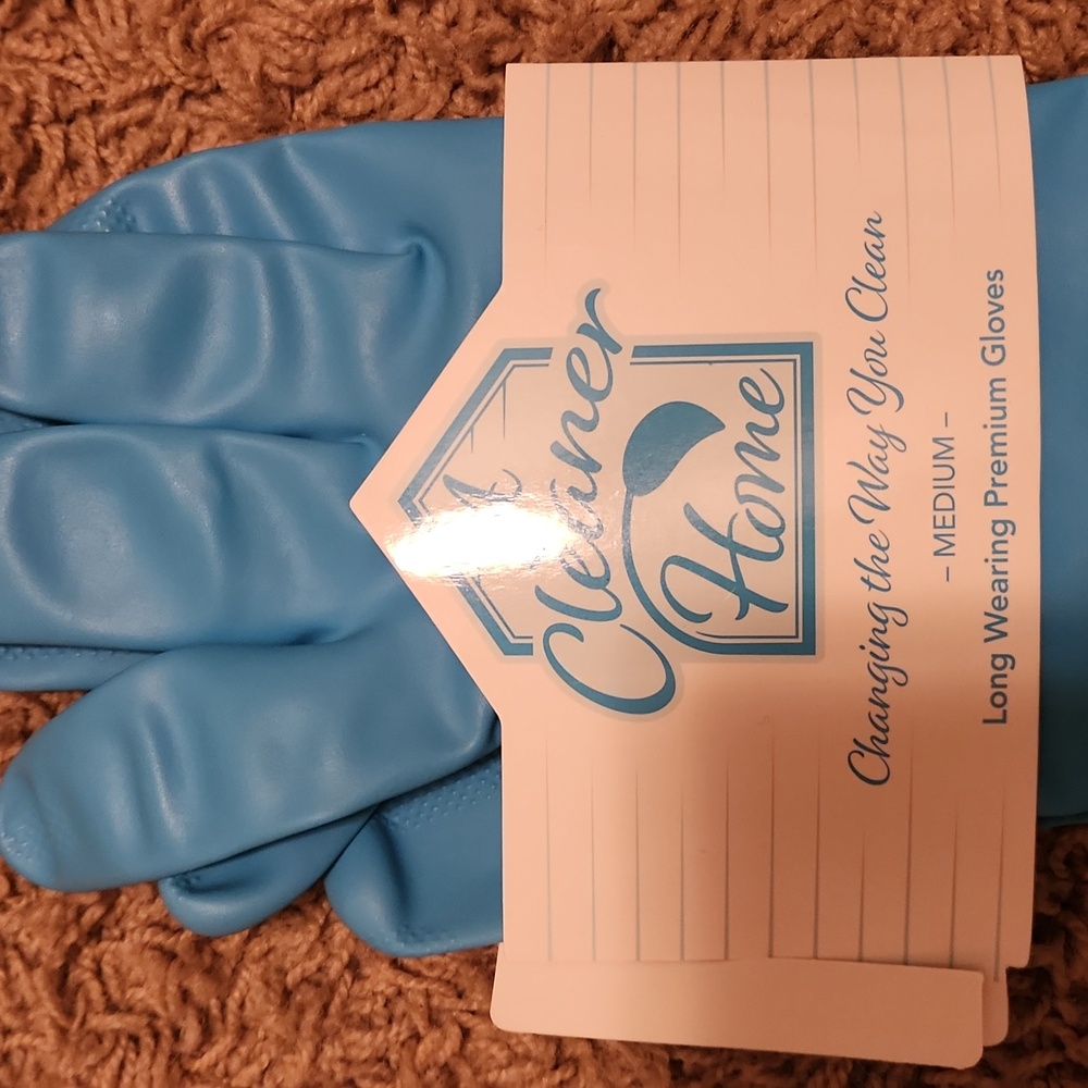 NEW Long Blue Cleaning Gloves with Patterned Cuffs - Picture 3 of 7